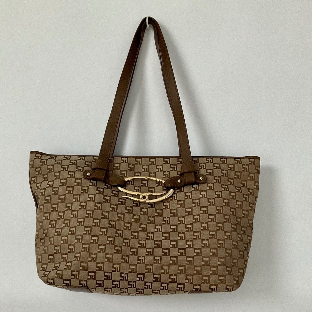 ST. JOHN SPORT Tan Brown Monogram Tote Bag Luxury Italian Made Size OS